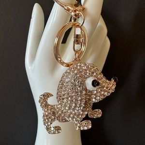 Rhinestone Dog Puppy Bling Sparkle Clip on Purse Bag Charm/Keychain